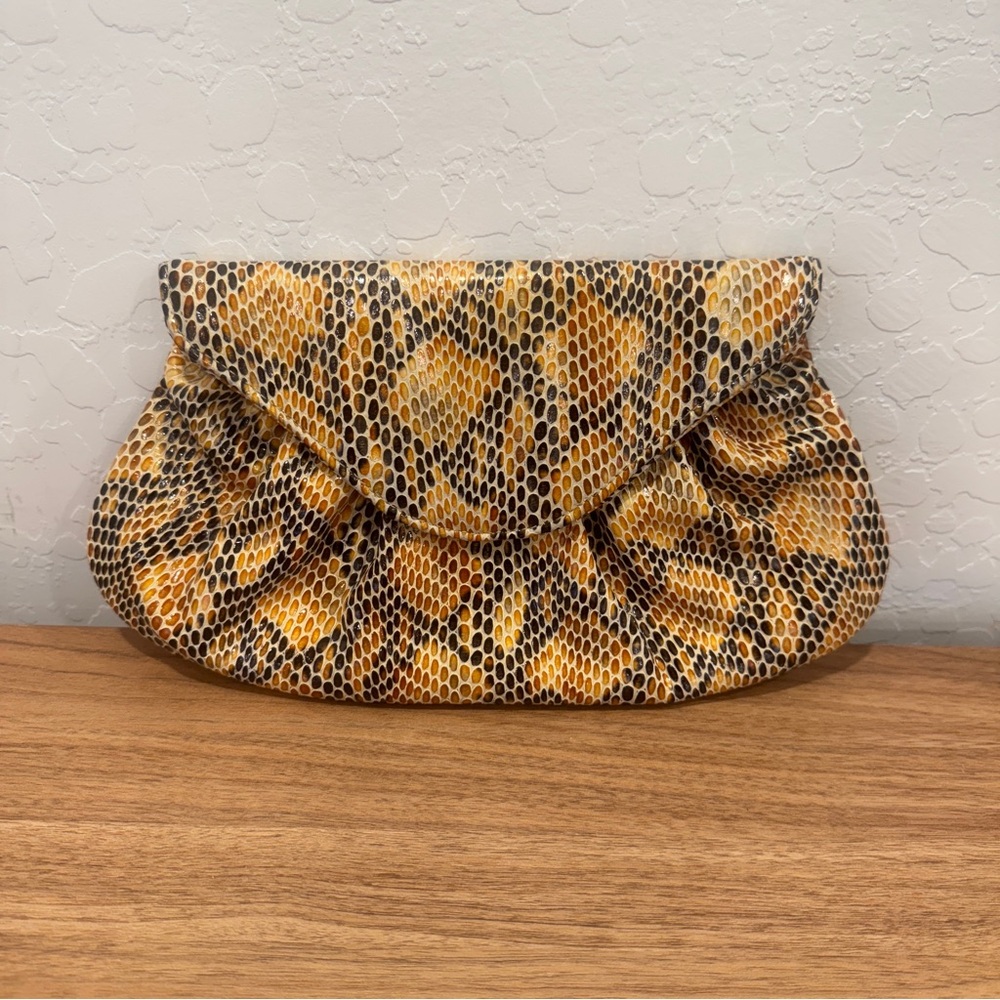 Lauren Merkin Eve Python Embossed Pleated Clutch Bag